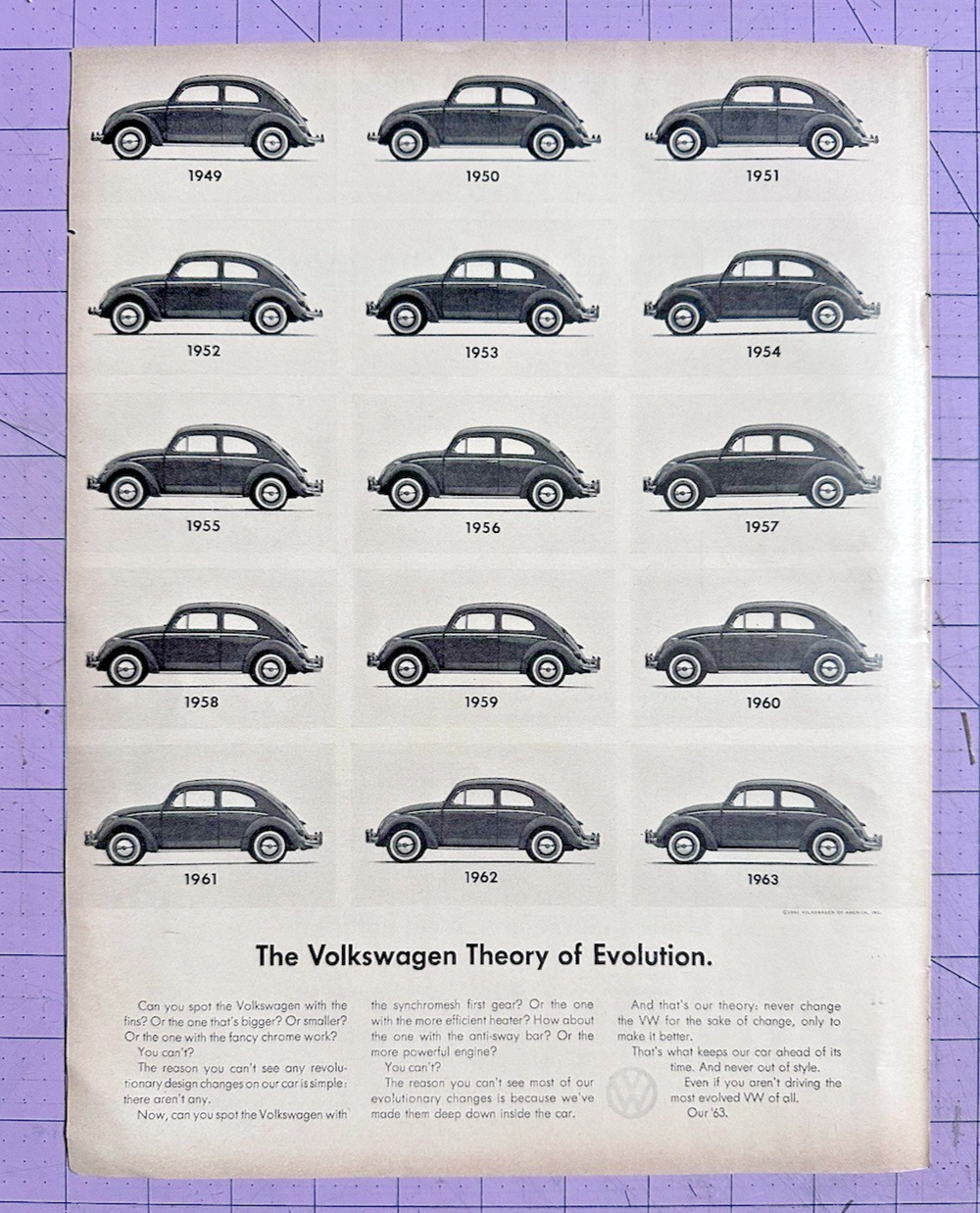 1963 VOLKSWAGEN BEETLE Print Ad Automobile Theory of Evolution